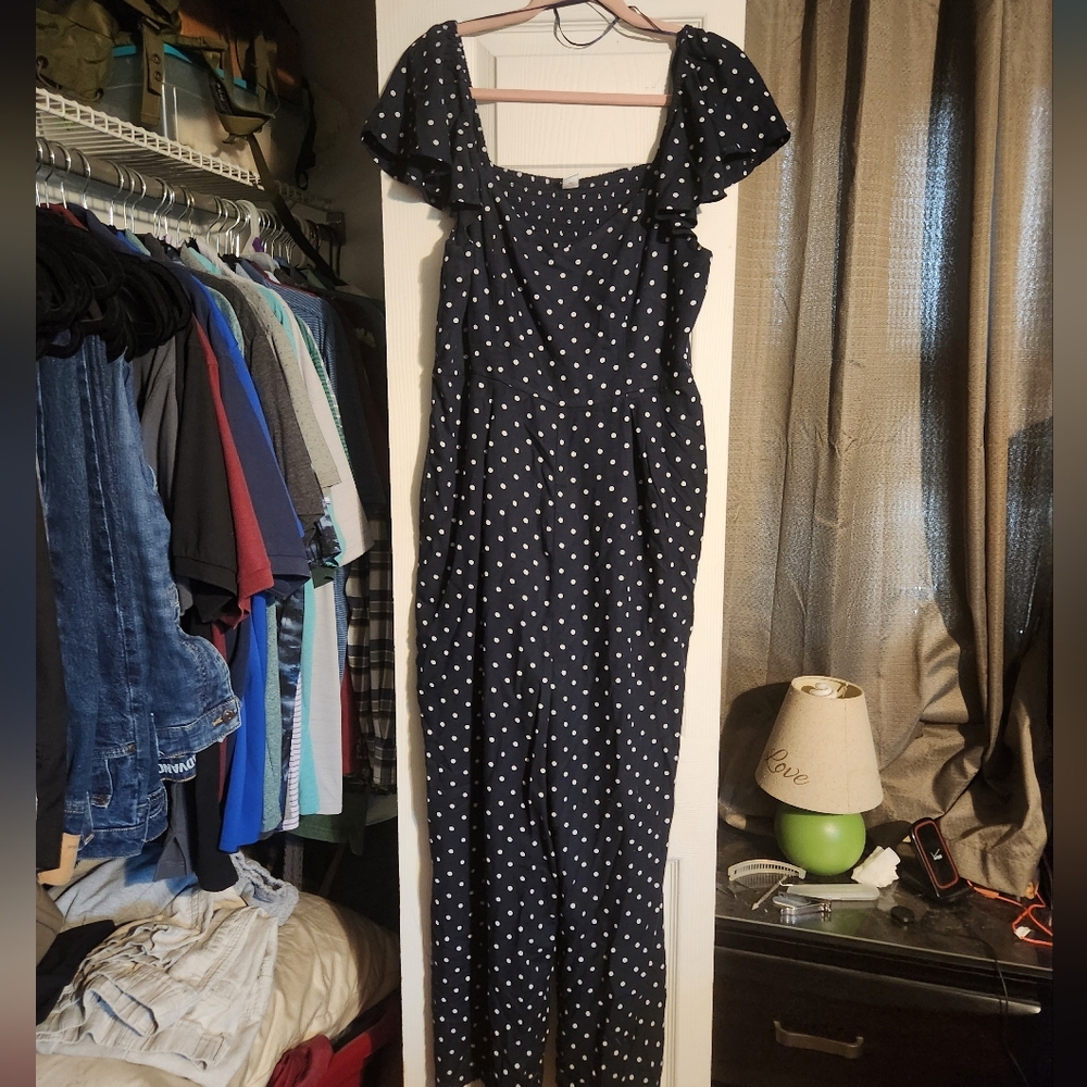 Old Navy Navy Blue Polka Dot Jumpsuit